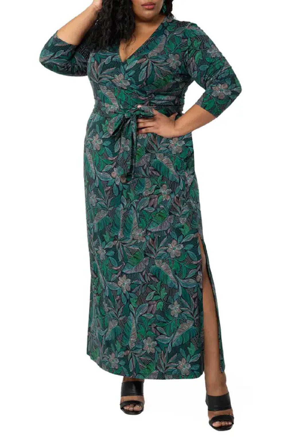 Leota Women's Perfect Faux Wrap Maxi Dress Black Size 2X