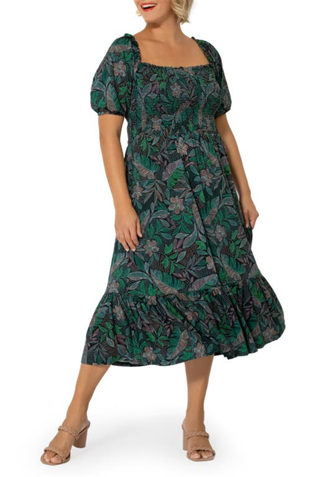 Leota Women's Kelly Ruffle Hem Dress Green Size 1X