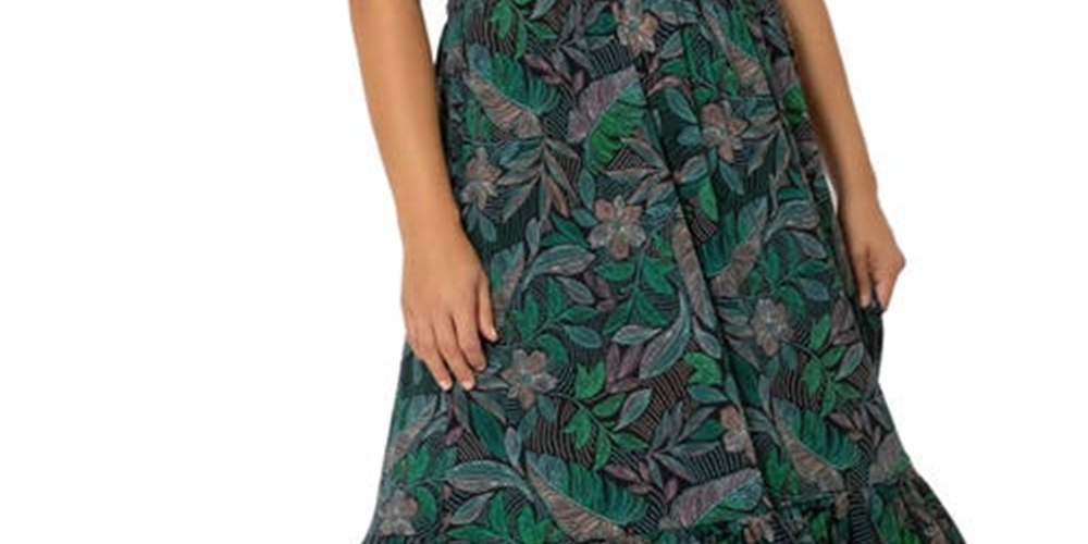 Leota Women's Kelly Ruffle Hem Dress Green Size 1X