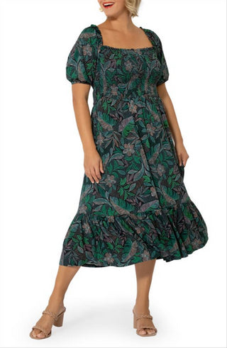 Leota Women's Kelly Ruffle Hem Dress Green Size 3X