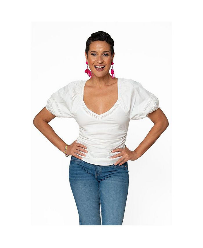 Leota Women's Solid Puff-Sleeve Elsa Top White Size Small