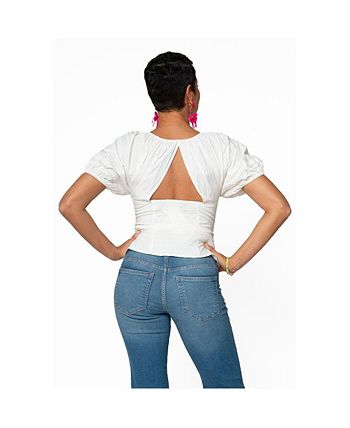 Leota Women's Solid Puff-Sleeve Elsa Top White Size Small