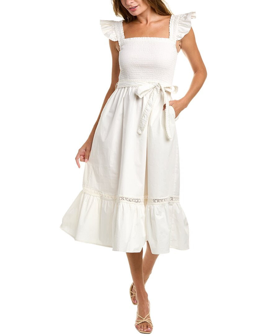 Leota Belted Poplin Midi Dress White Size Small