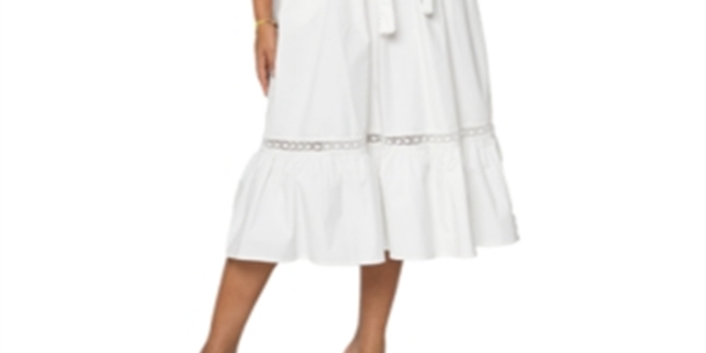 Leota Belted Poplin Midi Dress White Size Small