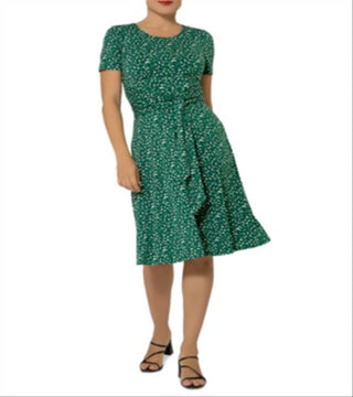 Leota Brittany Ruched Belted Dress Green Size Small