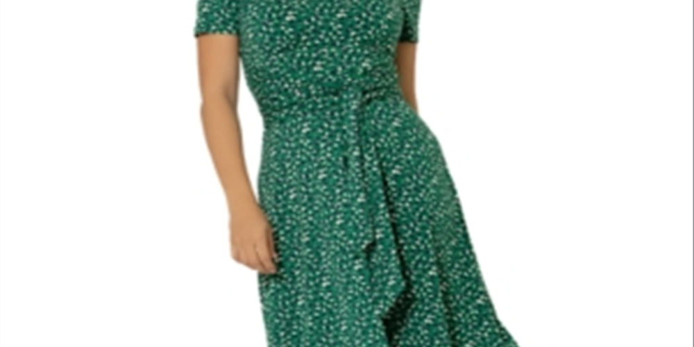 Leota Brittany Ruched Belted Dress Green Size Small