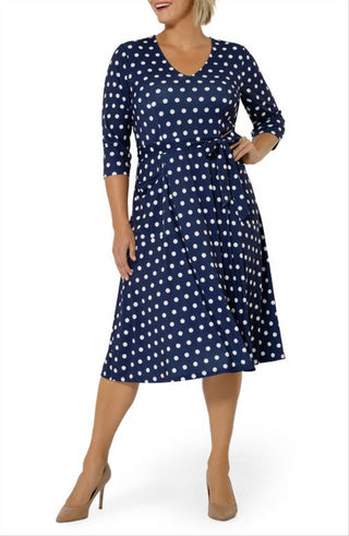 Leota Women's Eliza Belted Dress Blue Size 3X