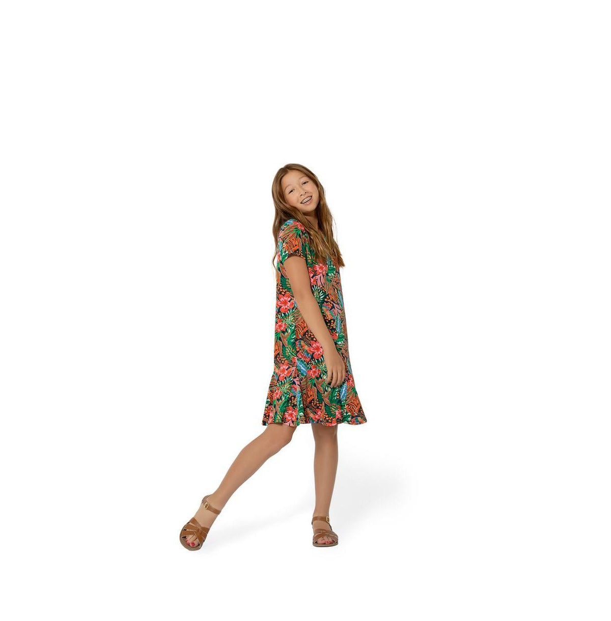 Leota Child Girl's Flowy Ruffled Serenity Dress Green Size Medium