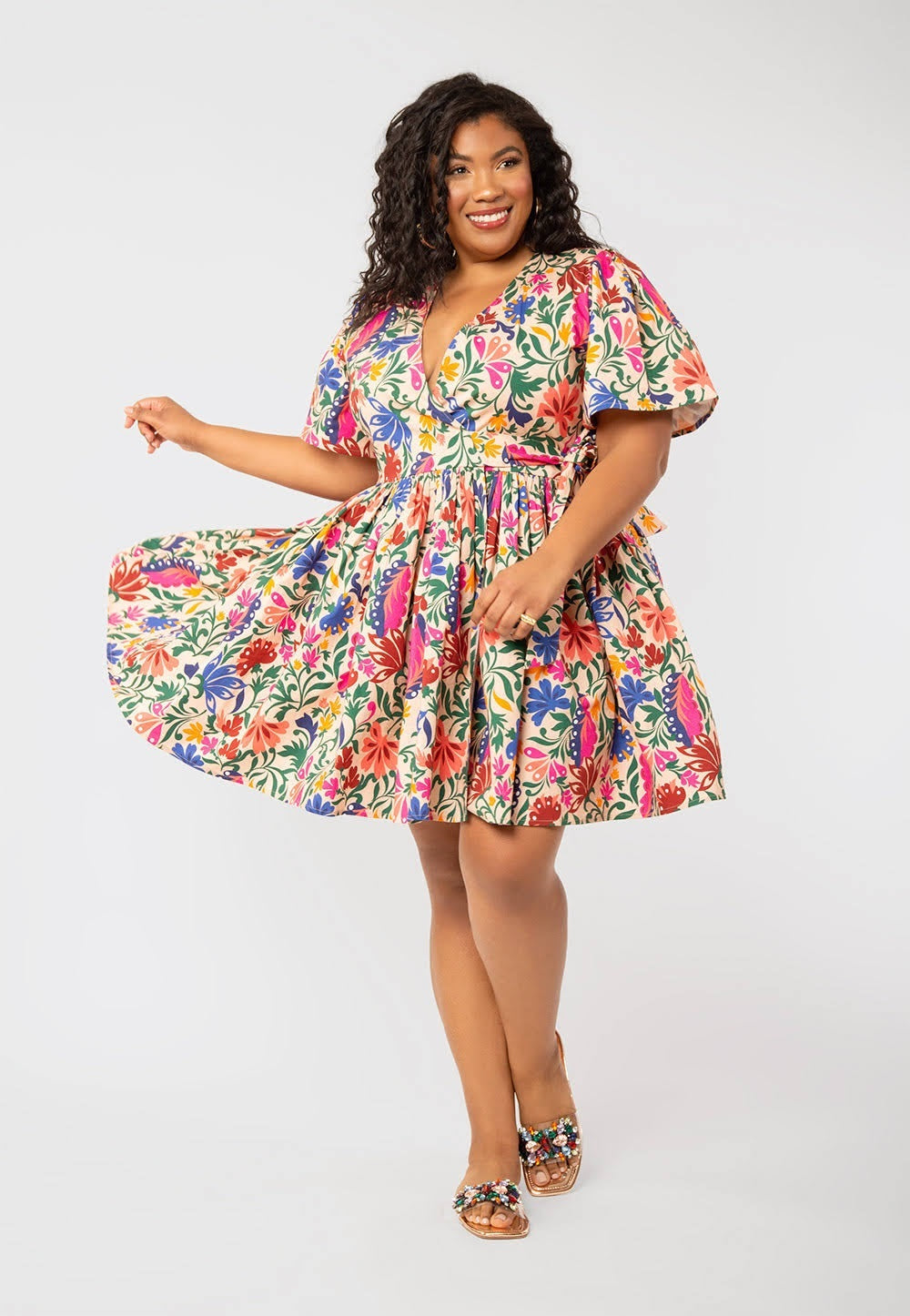 Leota Alena Floral Mini Dress Multi Beige Size XX-Large