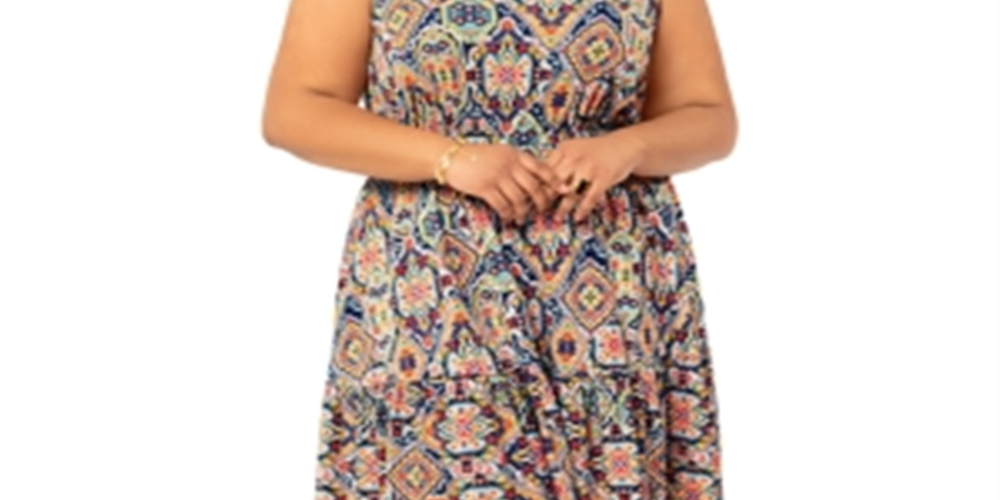 Leota Women's Kristen Moroccan Tile Dress Blue Size 2X