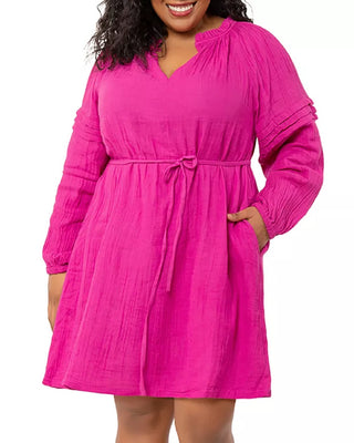 Leota Women's Reina Gauze Long Sleeve Dress Red Size 3X