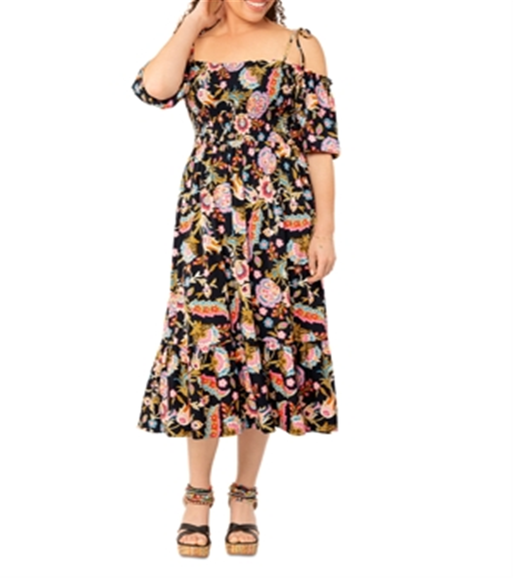 Leota Kelly Lips Print Midi Dress Multi Black Size Small