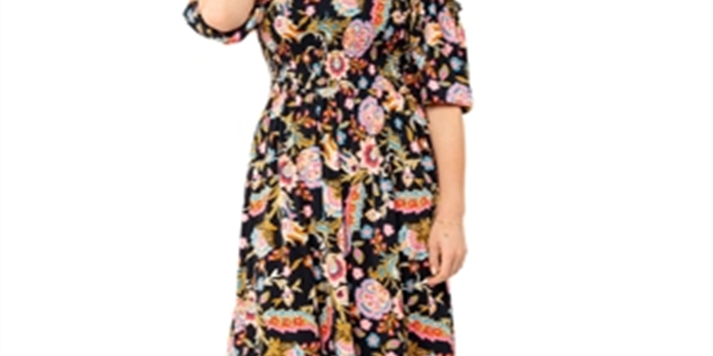 Leota Kelly Lips Print Midi Dress Multi Black Size Small