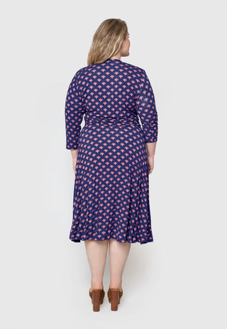 Leota Women's Amiya 3/4 Sleeve Midi Dress Blue Size 1X