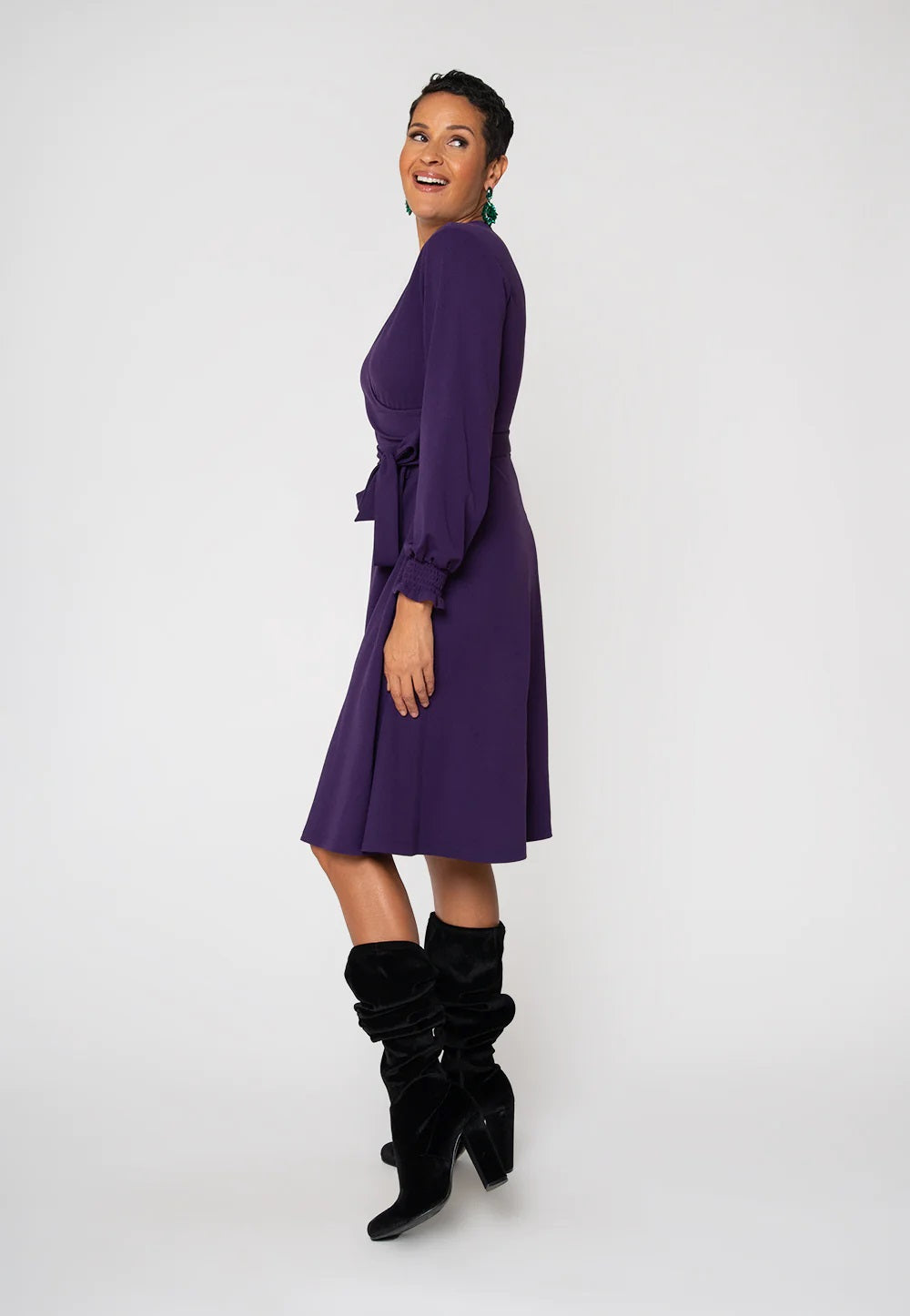 Leota Women's Perfect Wrap Blouson Sleeve Dress Purple Size Small