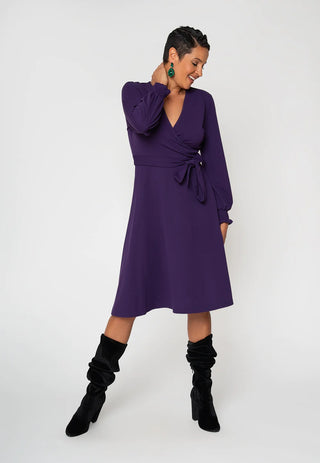 Leota Women's Perfect Wrap Blouson Sleeve Dress Purple Size Small