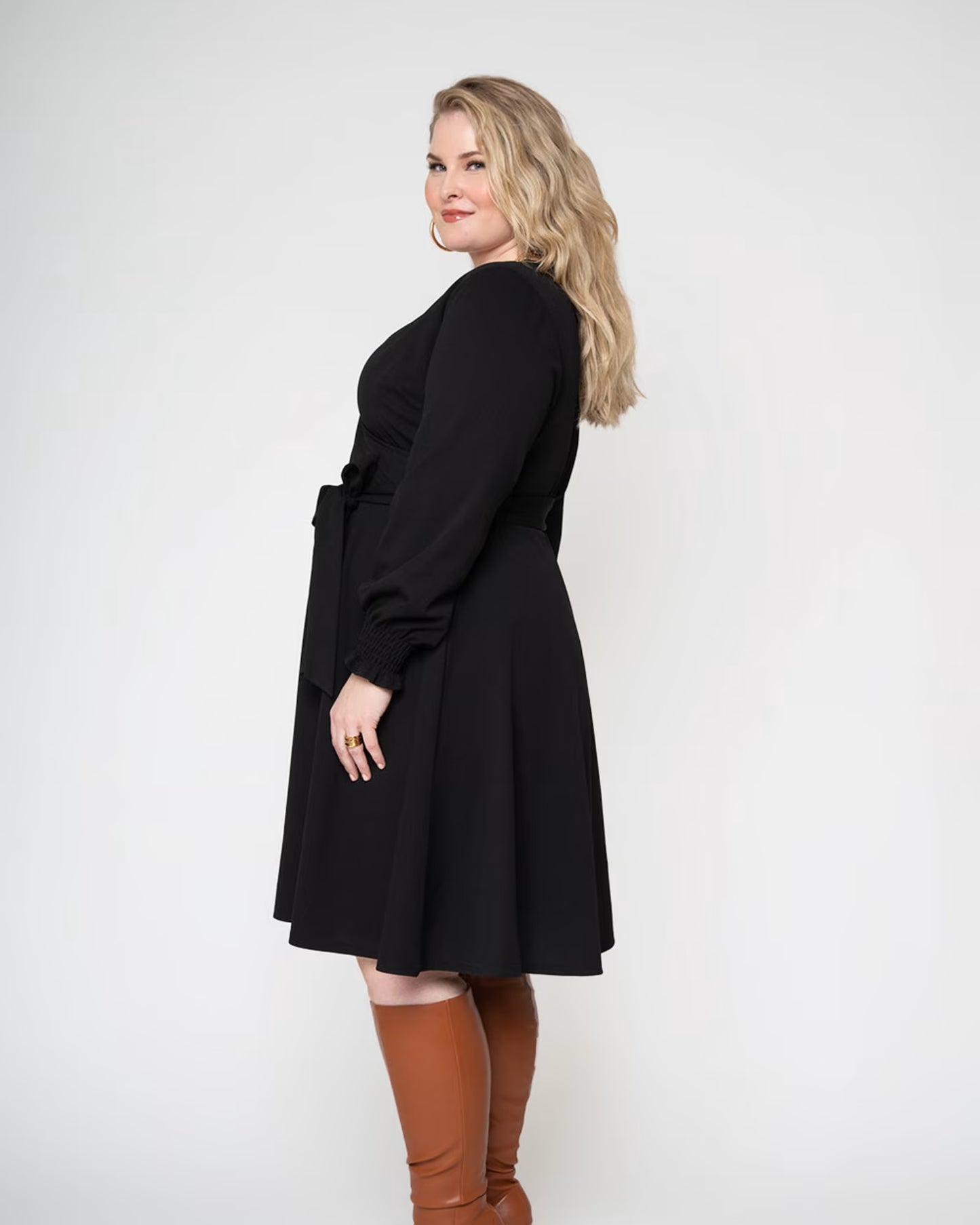 Leota Women's Perfect Wrap Blouson Sleeve Dress Black
