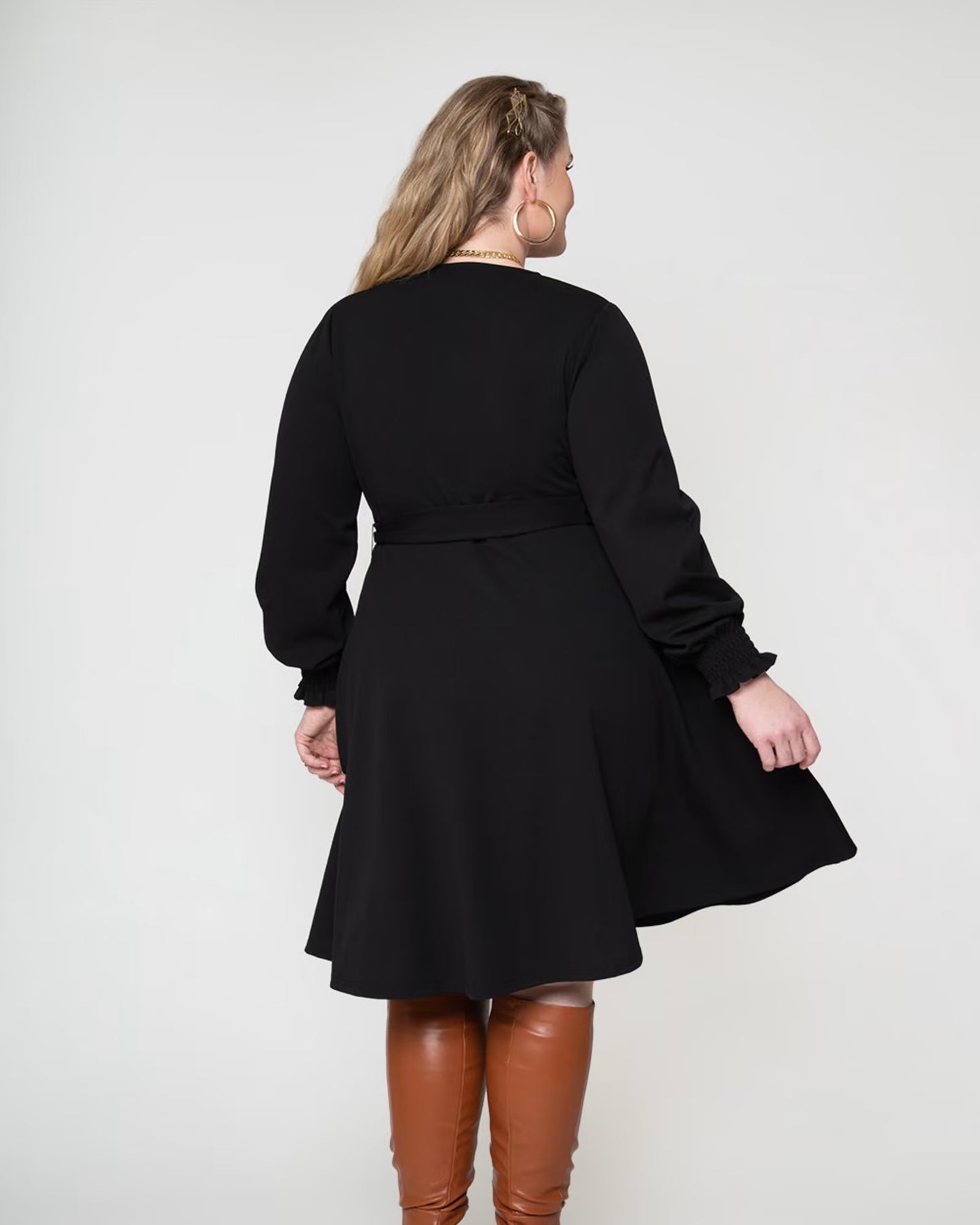 Leota Women's Perfect Wrap Blouson Sleeve Dress Black