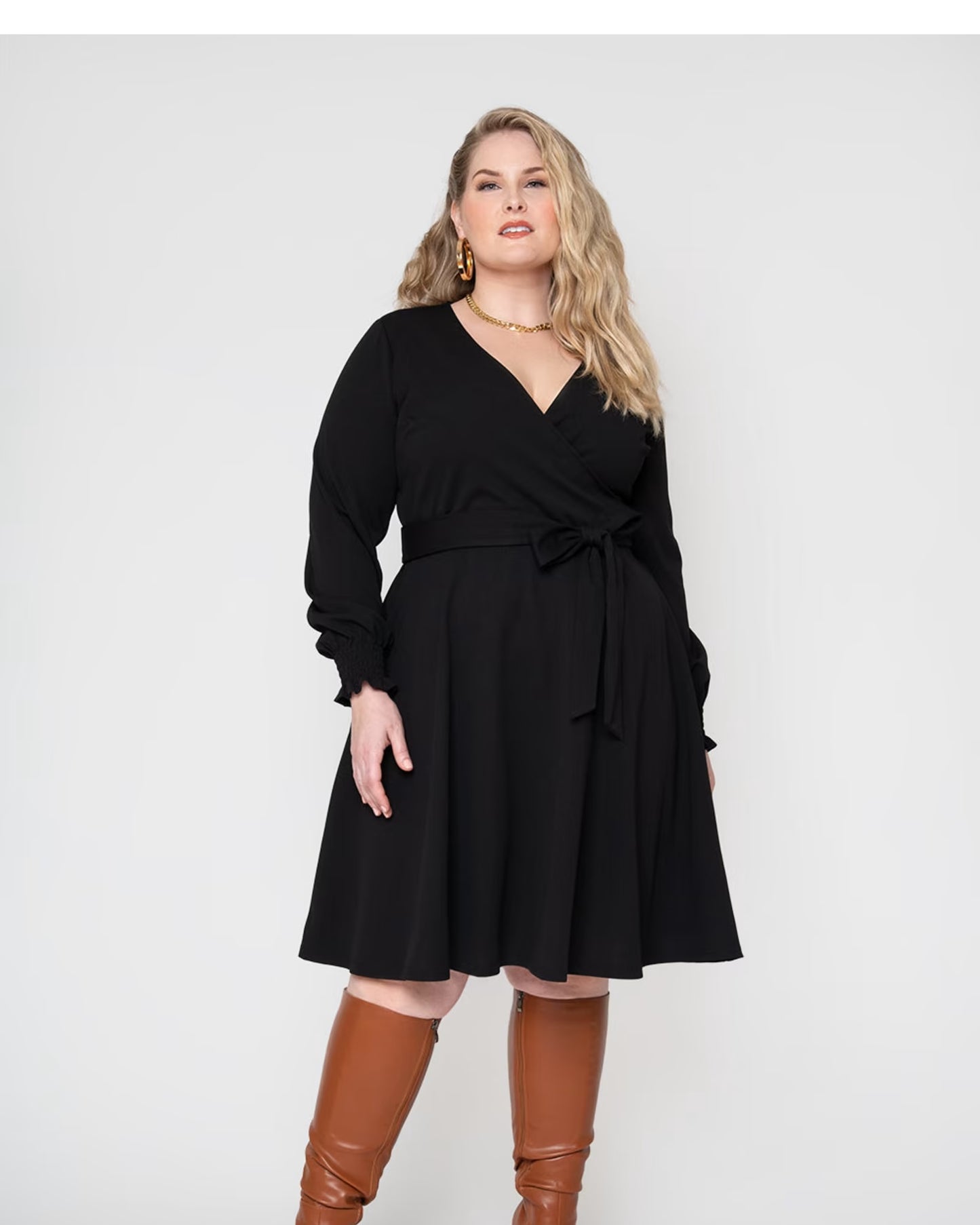 Leota Women's Perfect Wrap Blouson Sleeve Dress Black