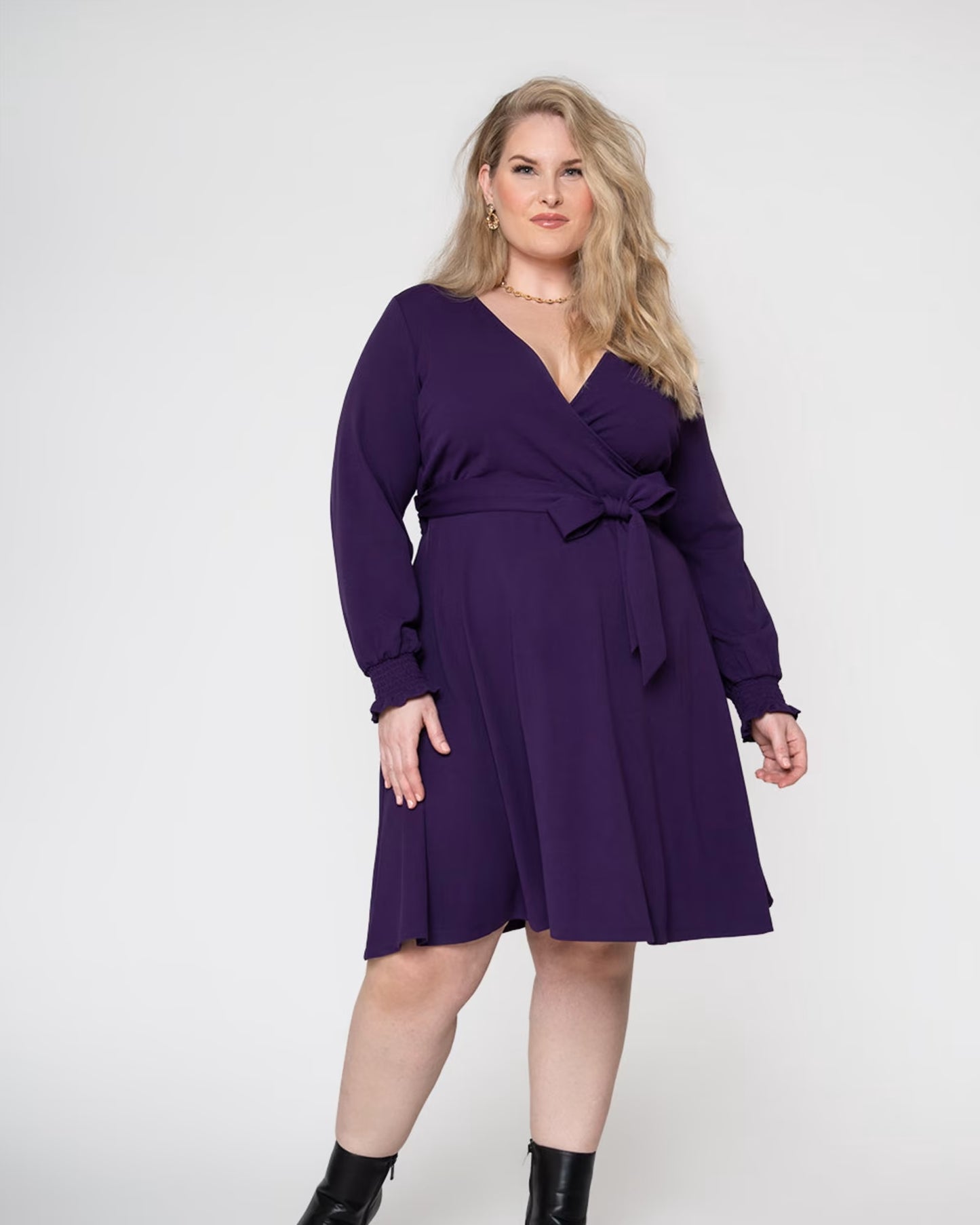 Leota Women's Perfect Wrap Blouson Sleeve Dress Purple Size 2X