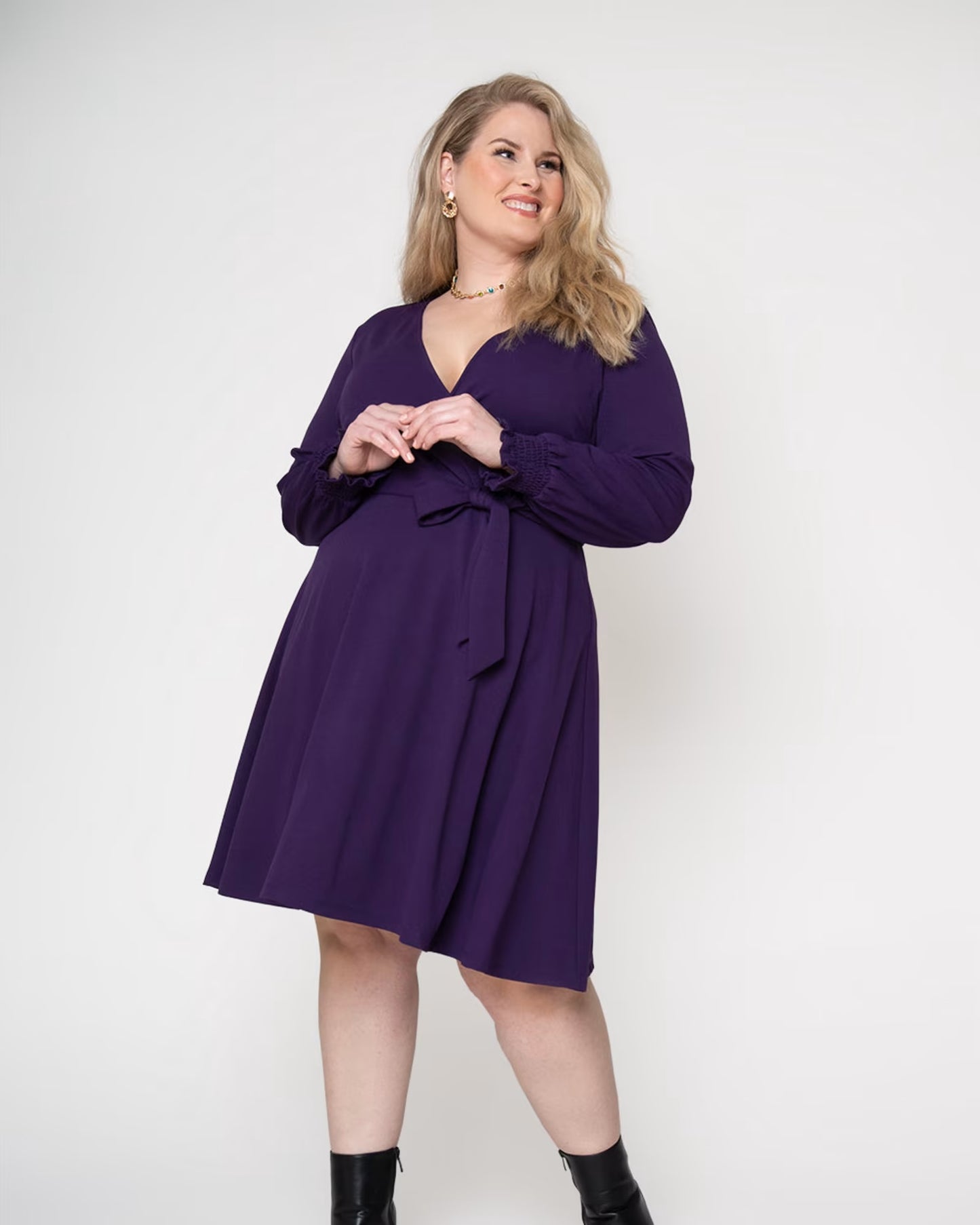 Leota Women's Perfect Wrap Blouson Sleeve Dress Purple Size 2X