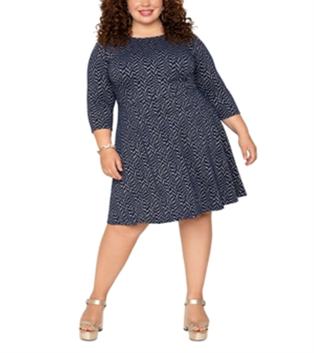 Leota Women's Katherine Knit Jacquard Dress Blue Size 1X