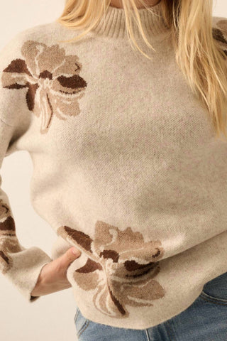 Promesa - Floral-Pattern Knit Mock-Neck Sweater
