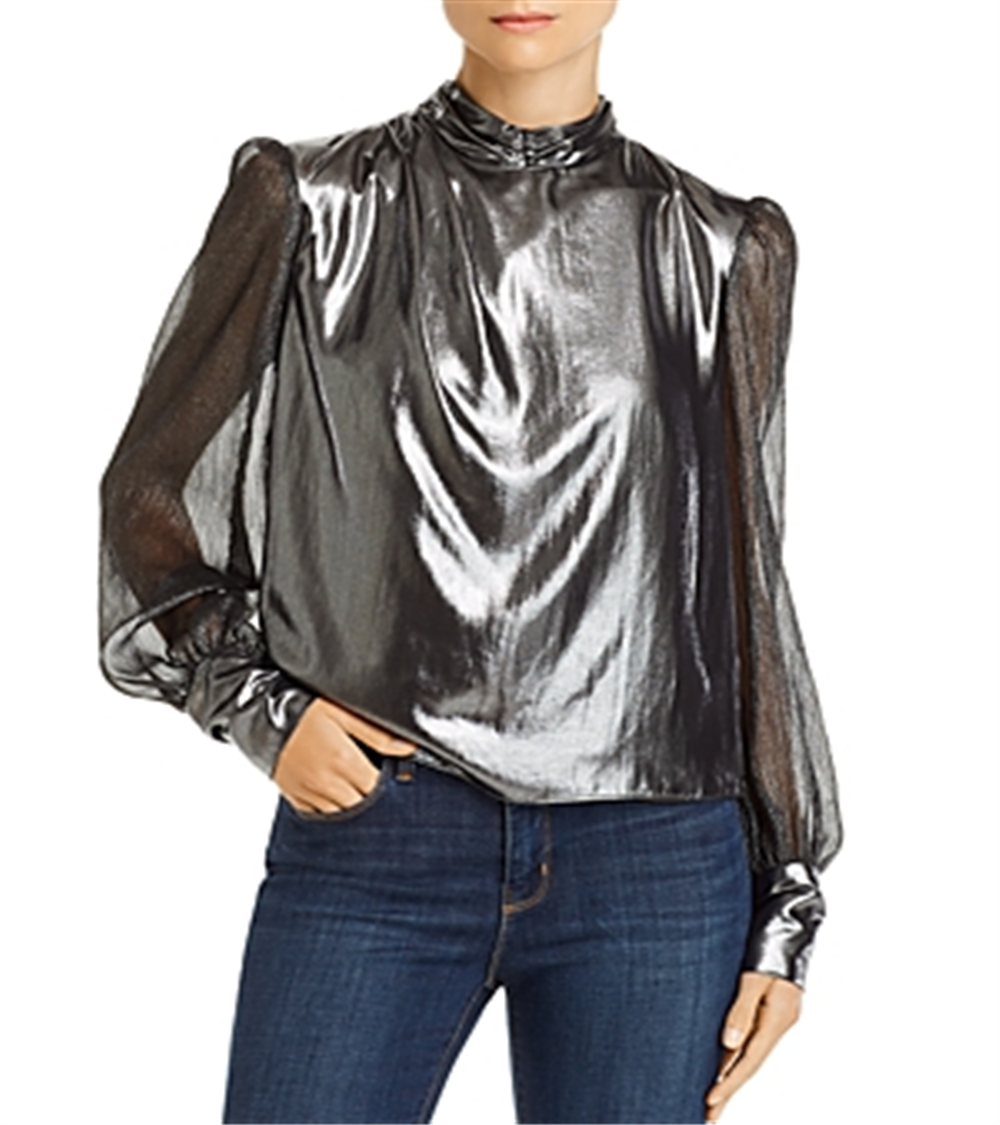 Generation Love Women's Metallic Sheer Top Silver Size XS