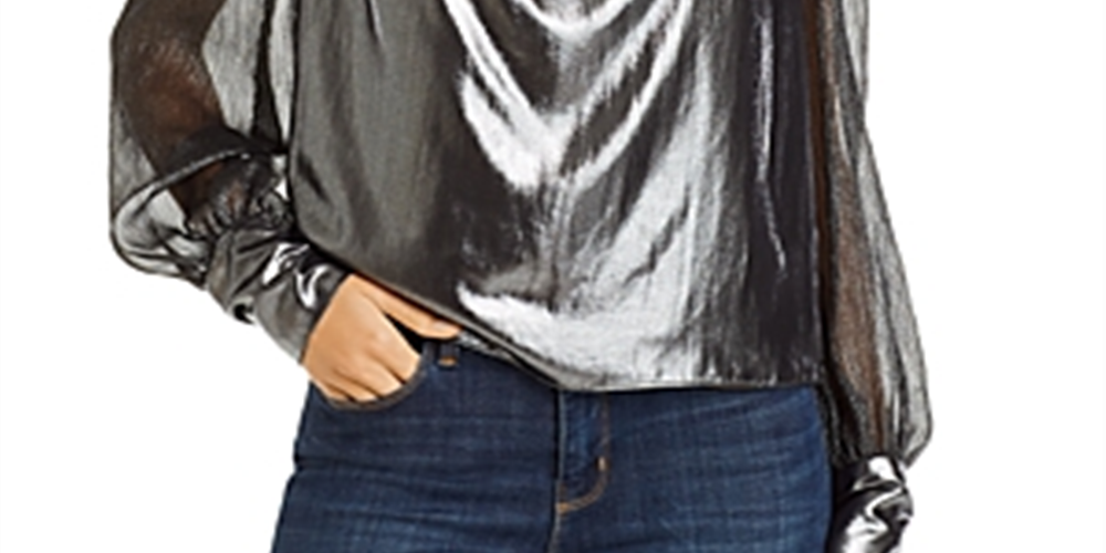 Generation Love Women's Metallic Sheer Top Silver Size XS