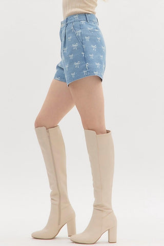 Entro - Bow Denim High Waist Shorts