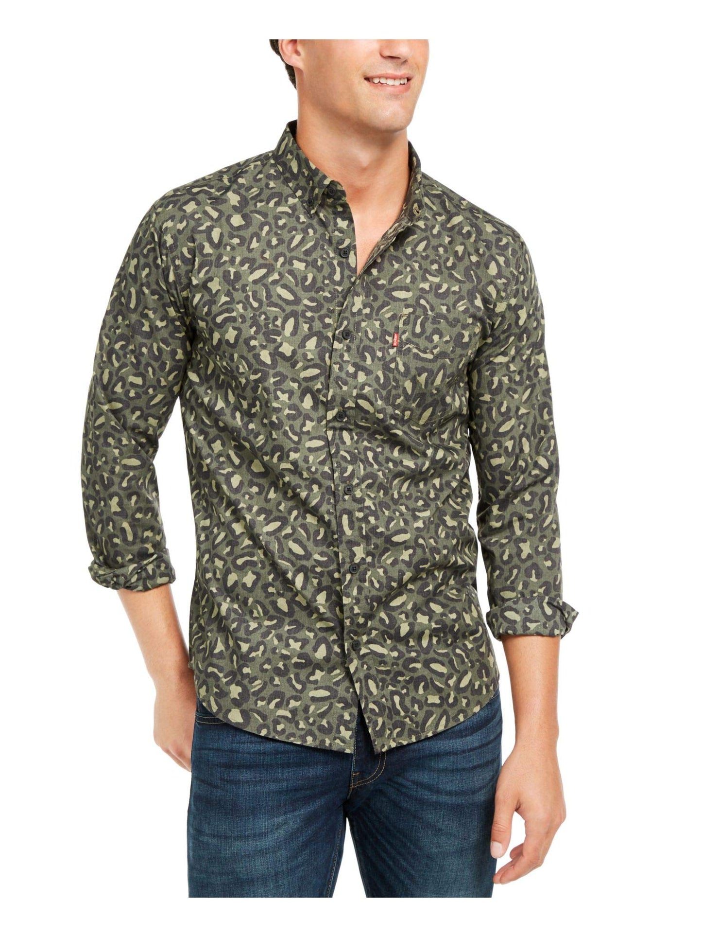 Levi's Mens Green Camouflage Collared Classic Fit Dress Shirt XXL