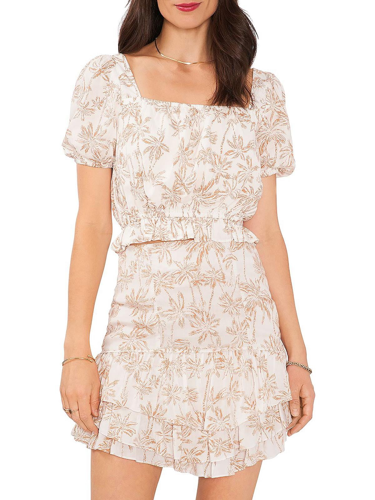 1.State Womens Printed Square Neck Cropped White Size Medium