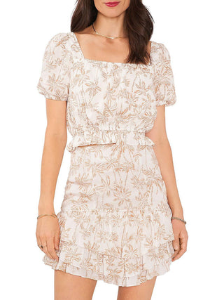 1.State Womens Printed Square Neck Cropped White Size Medium