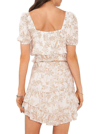 1.State Womens Printed Square Neck Cropped White Size Medium