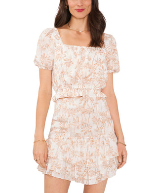 1.State Womens Printed Square Neck Cropped White Size Medium