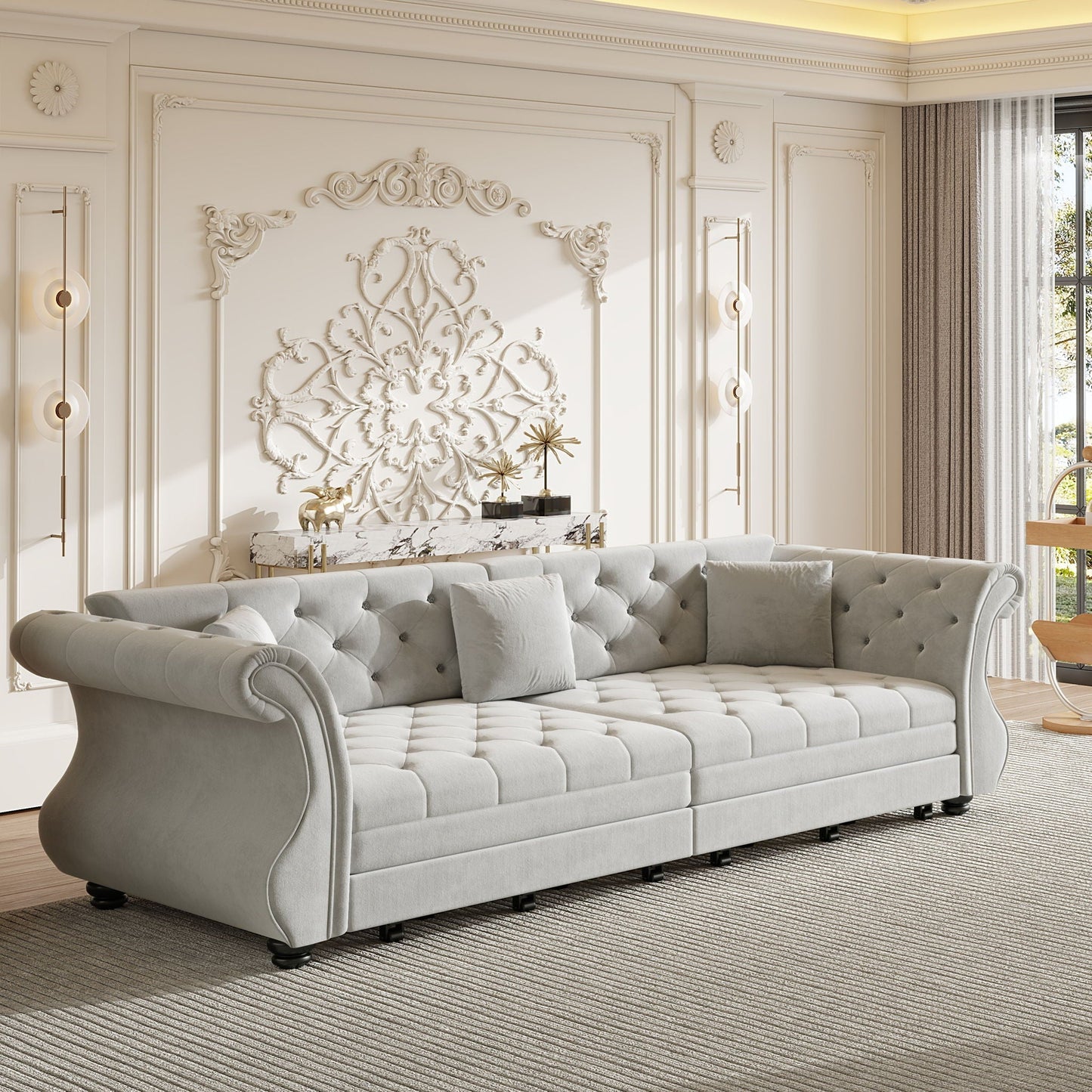 Oversized Chesterfield Pull Out Sofa Bed with Flower Tufting