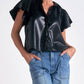 Elan - Leather Flutter Sleeve Top