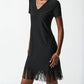 Joseph Ribkoff - Fringe Hem V-neck Short Sleeve T-shirt Dress