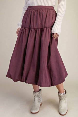 Easel - Balloon Hem Parachute Midi Skirt With Side Pockets