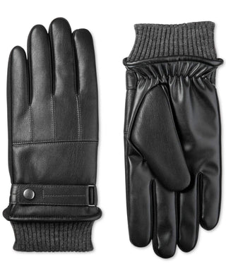 Isotoner Mens Faux Nappa Leather Smart Touch Winter Gloves Black XL