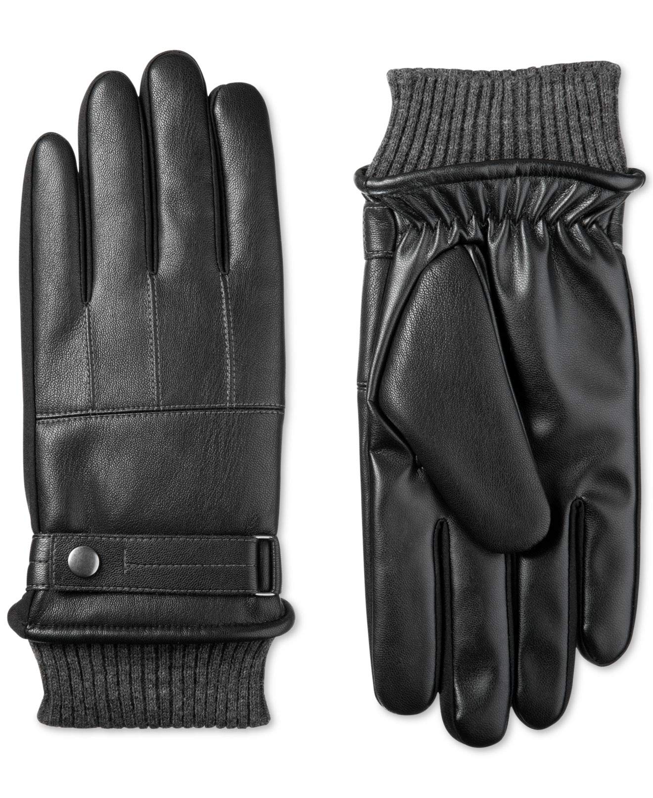 Isotoner Mens Faux Nappa Leather Smart Touch Winter Gloves Black XL