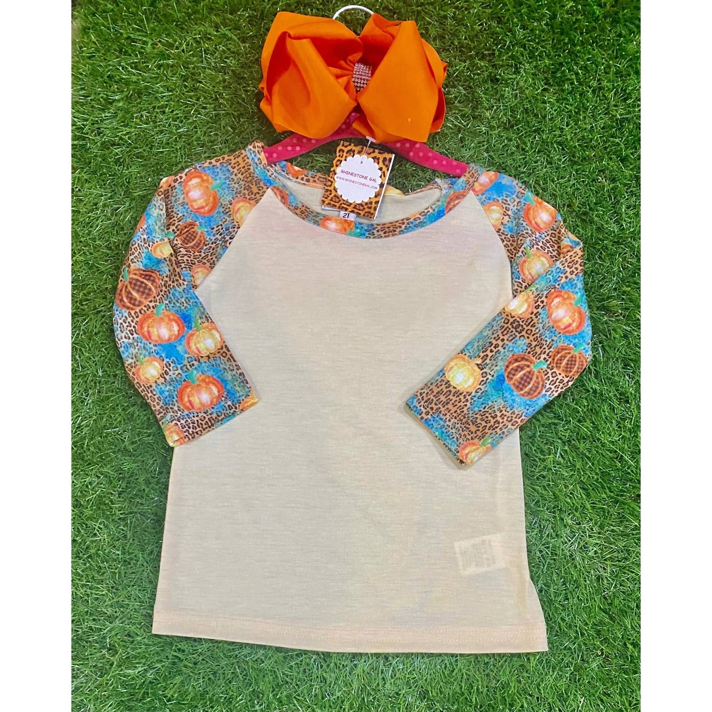 Prissy Jane - Girl's Pumpkin Raglan Top