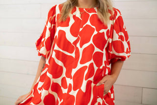 Umgee - Abstract Print Two Tone Red Dress