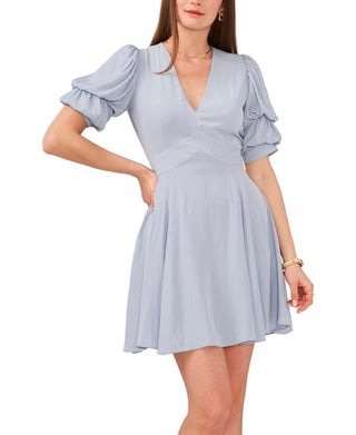 1.state Women's Short Puff Sleeve Tiered Short Dress Blue Size M