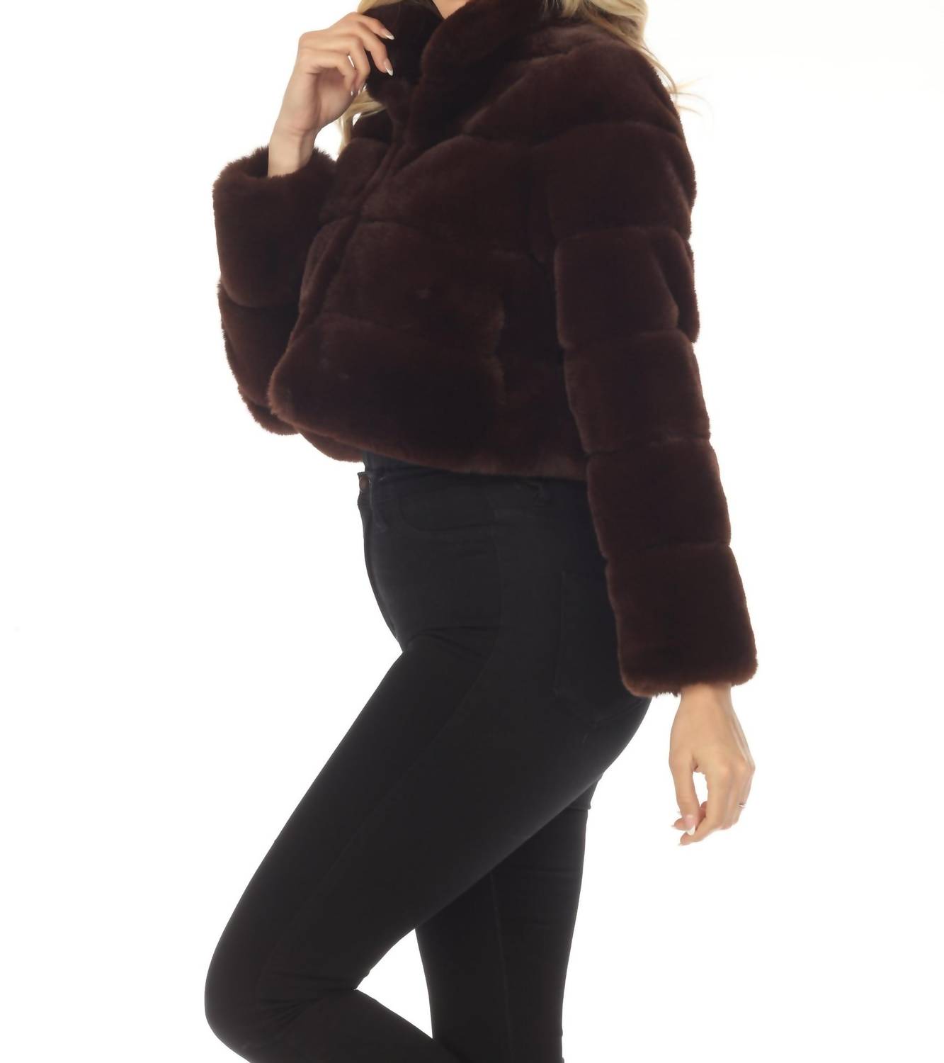 Belle Fare - Devon Short Faux Rex Fur Bomber Jacket Coat