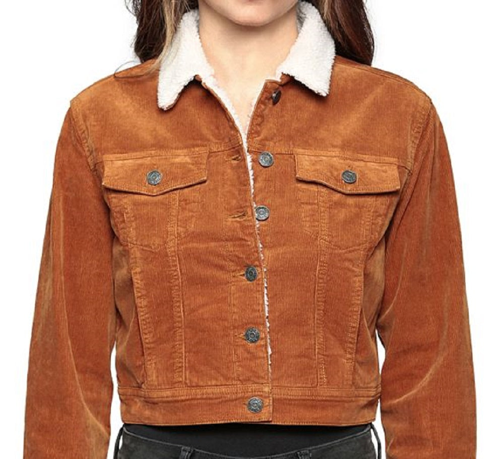 Hidden Jeans Women's Sherpa Lined Corduroy Jacket Brown Size Small