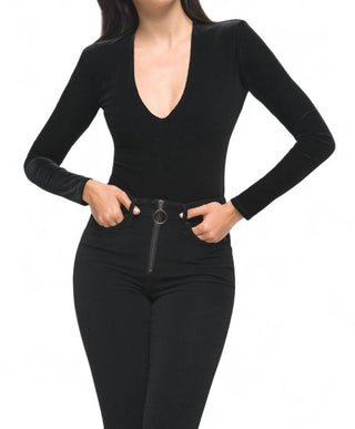 Good American - VELVET LONG SLEEVE DEEP V BODYSUIT