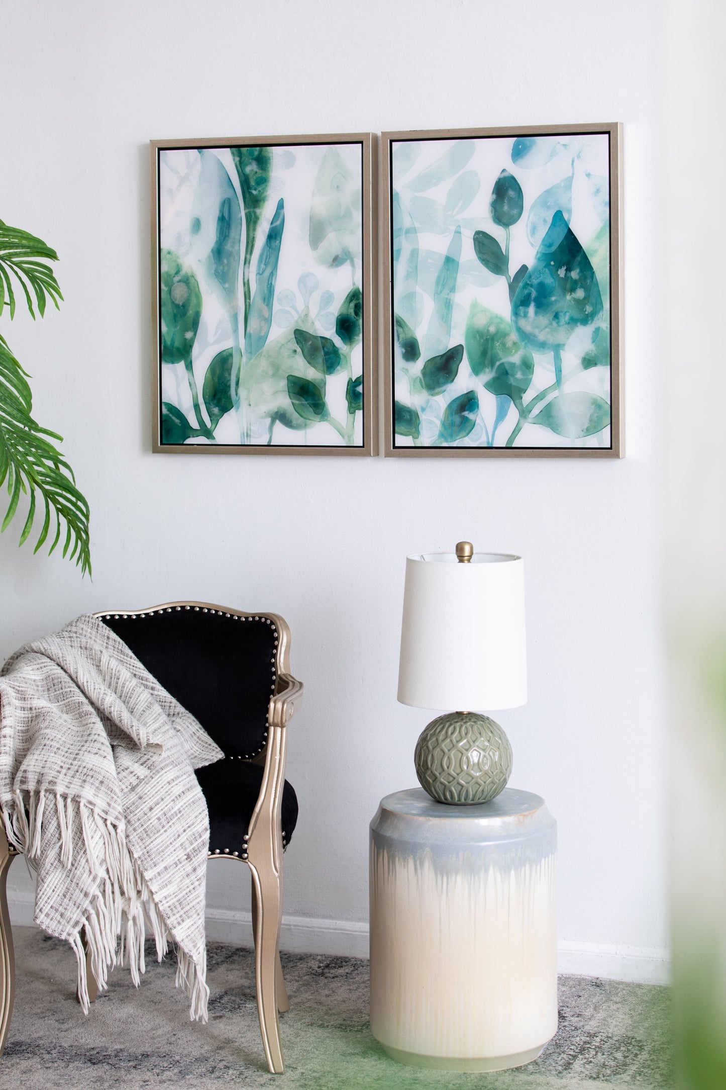 Sylvan Serenity™ — Set of 2 Blue & Green Leaf Acrylic Prints