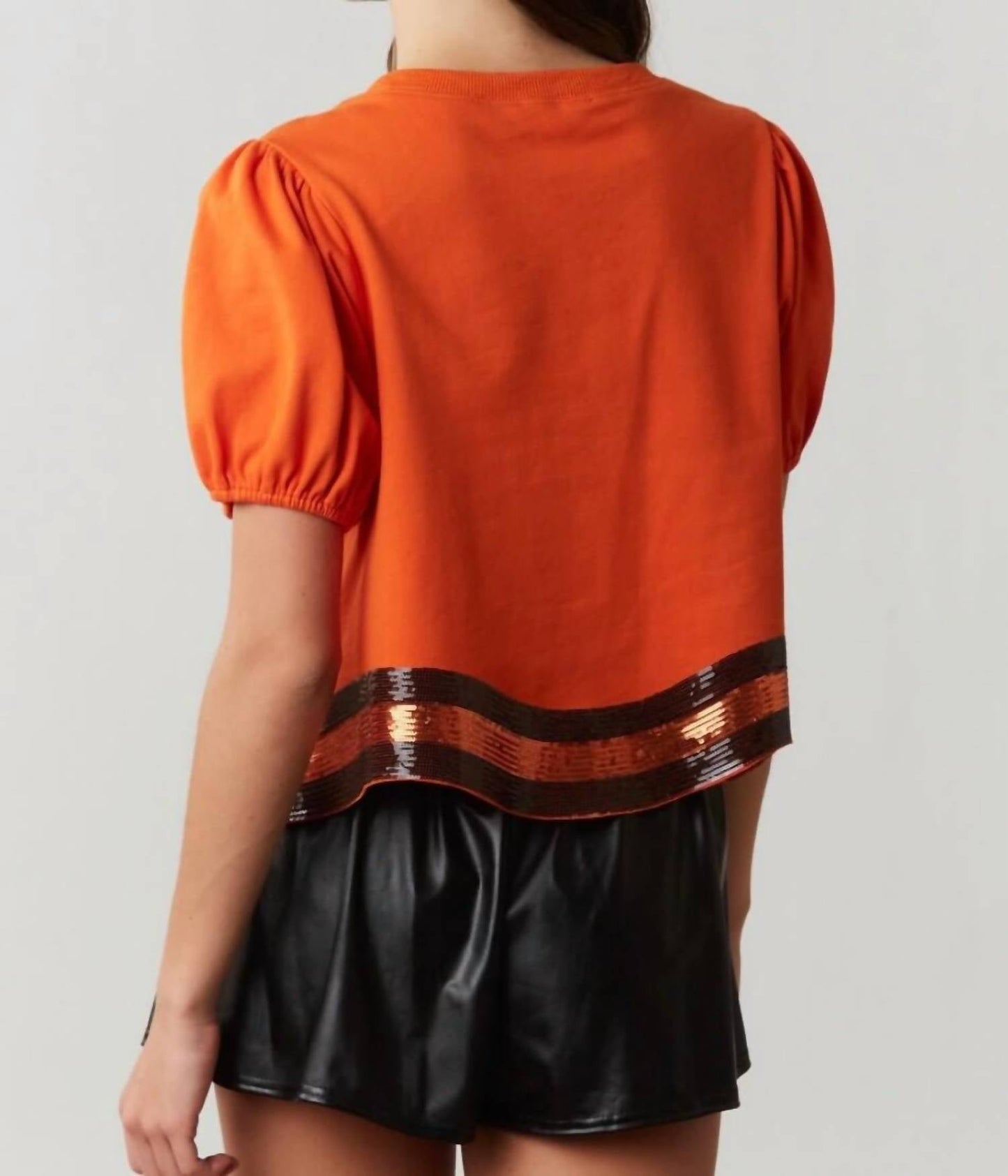 Peach Love - Witches Please Top: Sequins Embroidered Halloween Top
