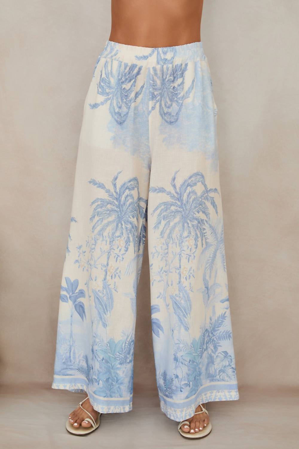 Milio Milano - Tropical Palm Tree Wide Leg Linen Pants